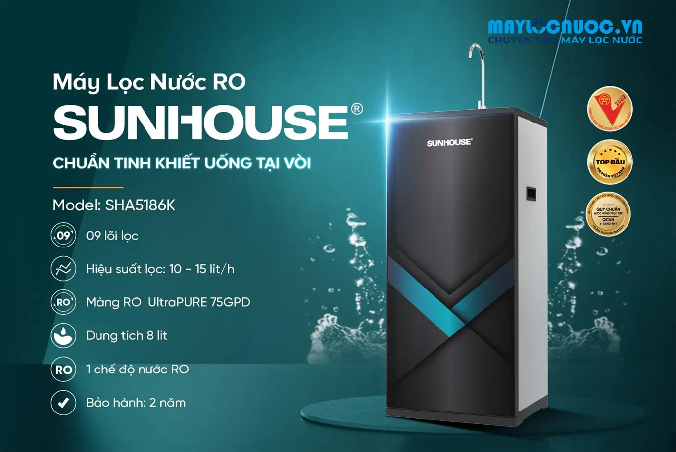 MÁY LỌC NƯỚC RO SUNHOUSE SHA5186K -  09 LÕI